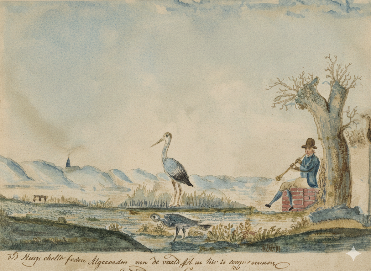 Zeichnung von J. B. T. Hugenholtz (1796–1871): „Preist die Größe des Schöpfers, die sich im Universum offenbart.“ (Ein Versuch, die Zeichnung in seinem früheren Glanz wiederherzustellen)