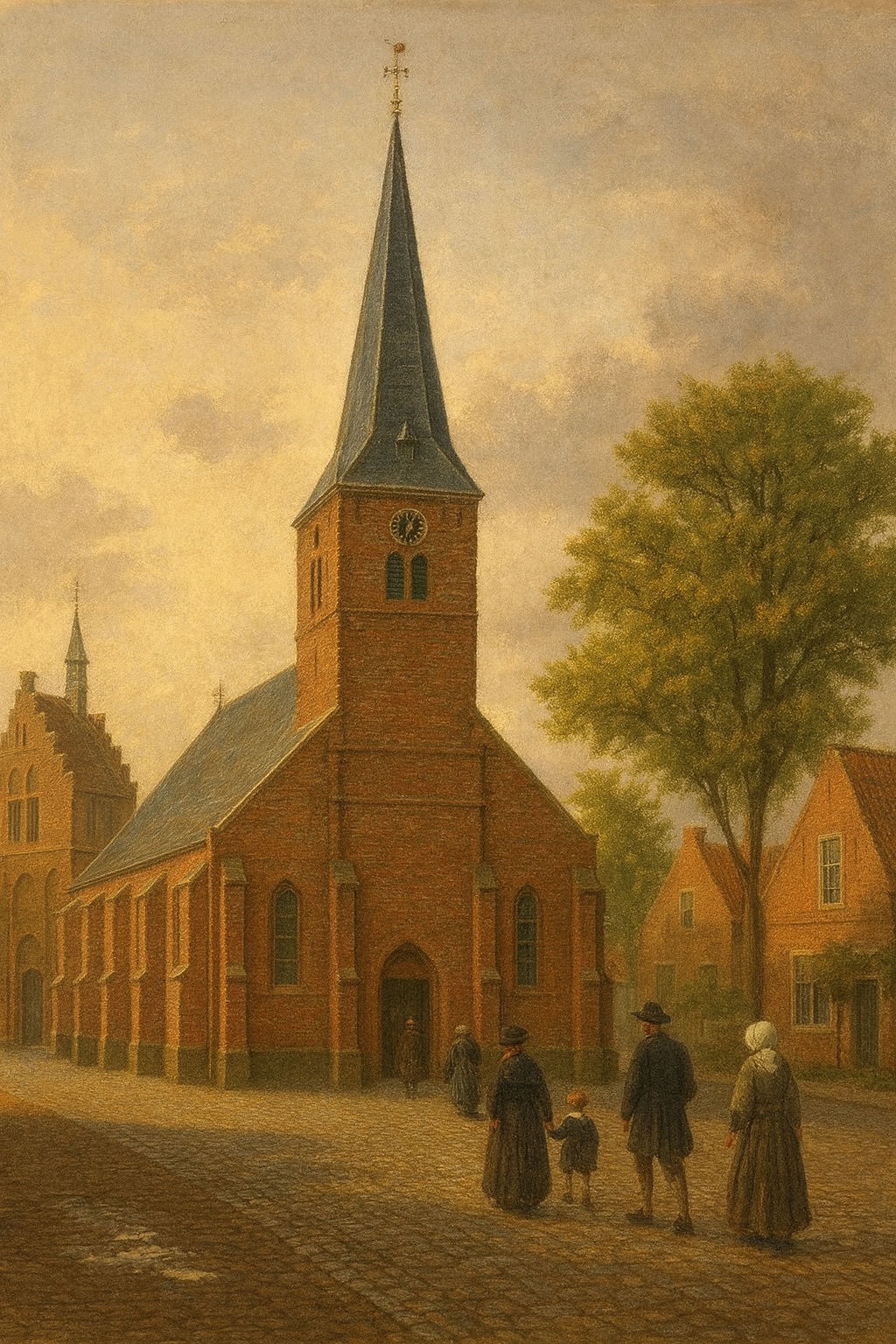 De oude kerk die in 1882 door brand verwoest is. Deze impressie is gemaakt op basis van het 3D-geprint schaalmodel van de kerk, dat zich bevindt in het Historisch Centrum Genemuiden.