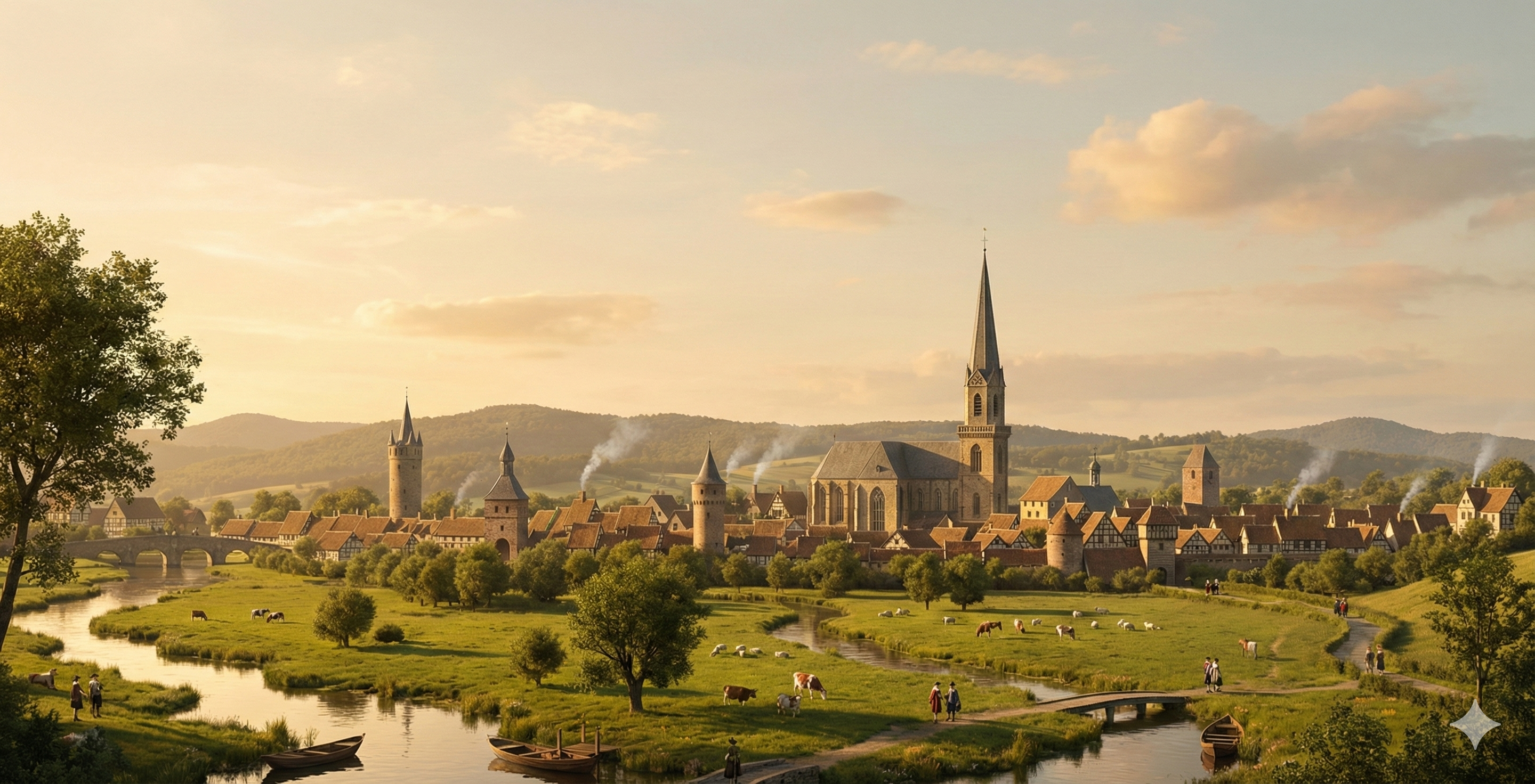 Stadtpanorama van Wetter an der Ruhr (ca 1640), gebaseerd op de kopergravure van Merian.
Deze afbeelding heb ik met behulp van AI gemaakt.