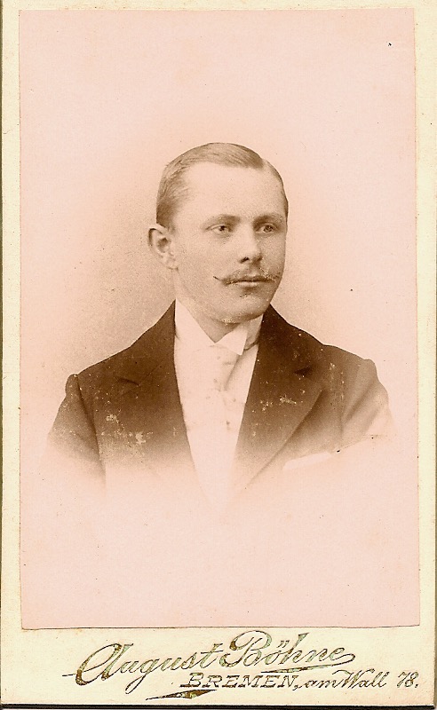 His son, my great grandfather Carl Friedrich Wilhelm Lehmkuhl (1874-1952), picture taken around 1899.