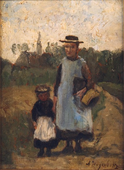 “Moeder met kind”16,5 x 12 cm; Olieverf op paneel
