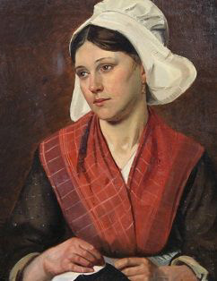 Vrouw in klederdracht - olieverf op doek op paneel - gesigneerd