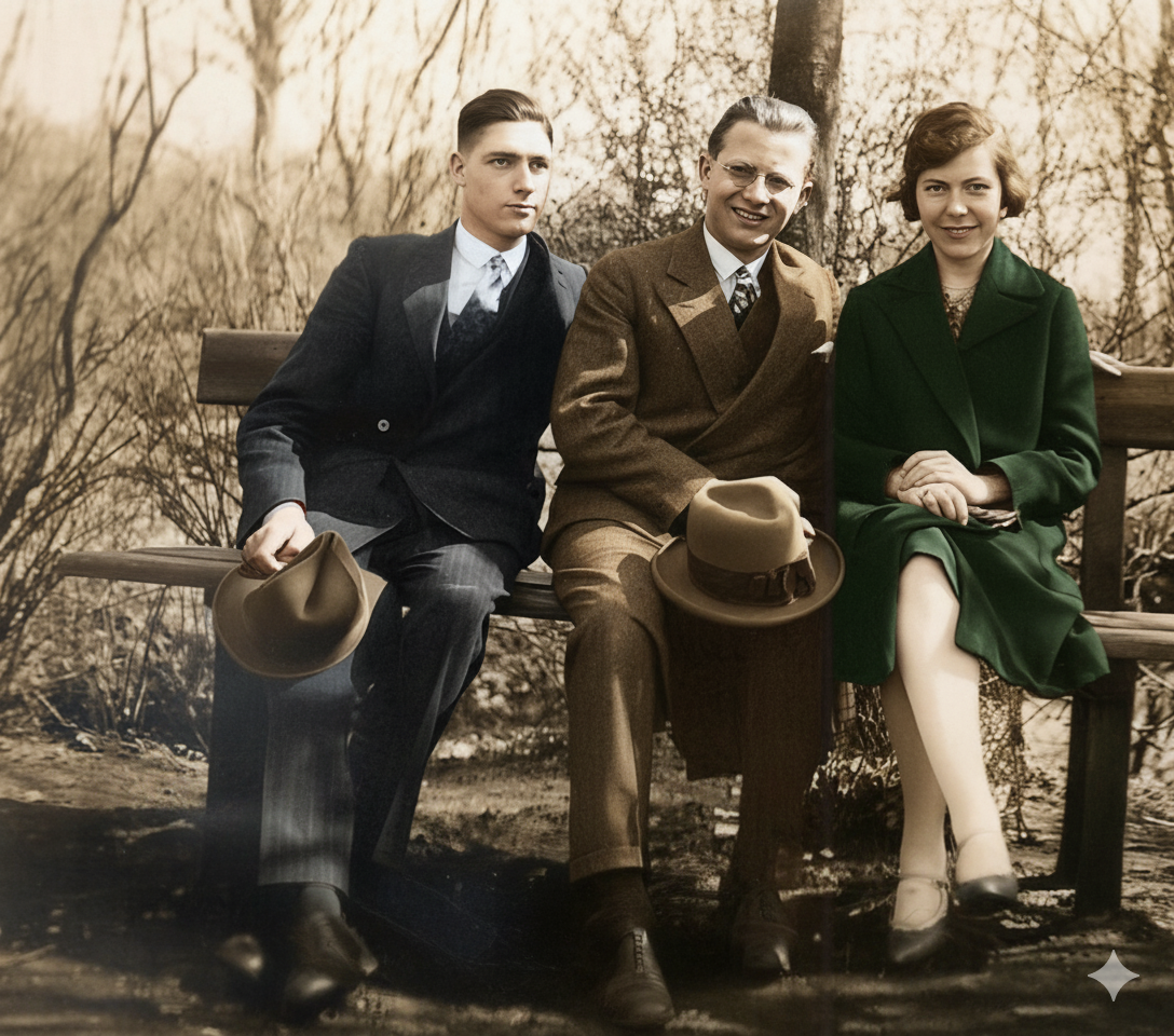 oma met haar neefs Willy Heger (die emigreerde naar Chili) en Julius Leeuwarden (ook bekend als Julio Leeuwarden) die emigreerde naar Argentinie.